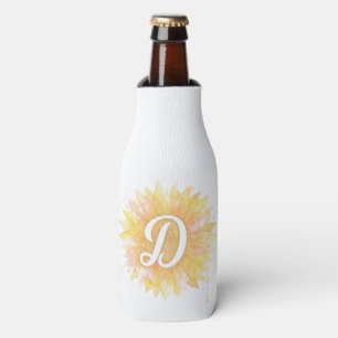 Letter D Sunflower First Name Monogram Initial  Bottle Cooler