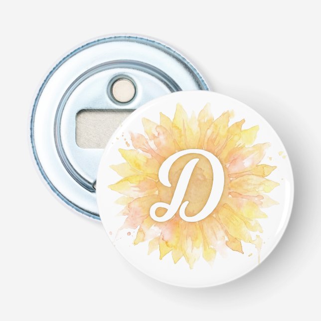 Letter D Sunflower First Name Monogram Initial  Bottle Opener (Front)