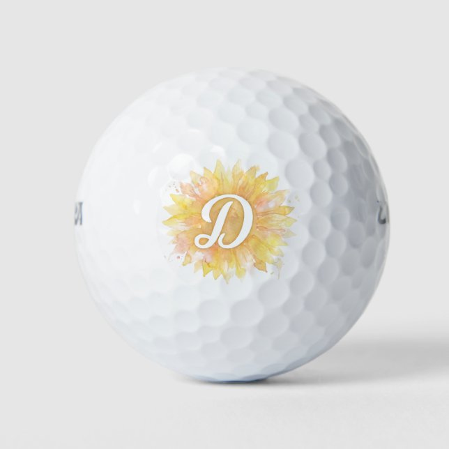 Letter D Sunflower First Name Monogram Initial  Golf Balls (Front)