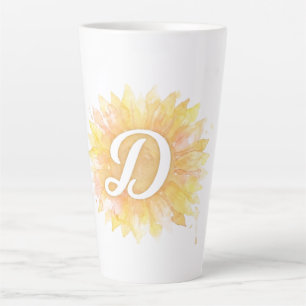 Letter D Sunflower First Name Monogram Initial Latte Mug