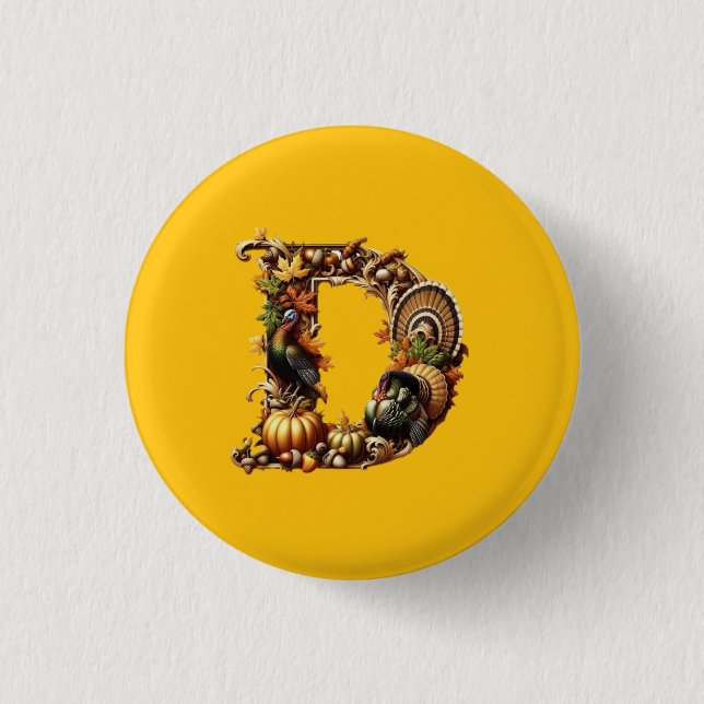 Letter D Thanksgiving style gift  3 Cm Round Badge (Front)