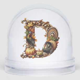 Letter D Thanksgiving style gift Snowglobe