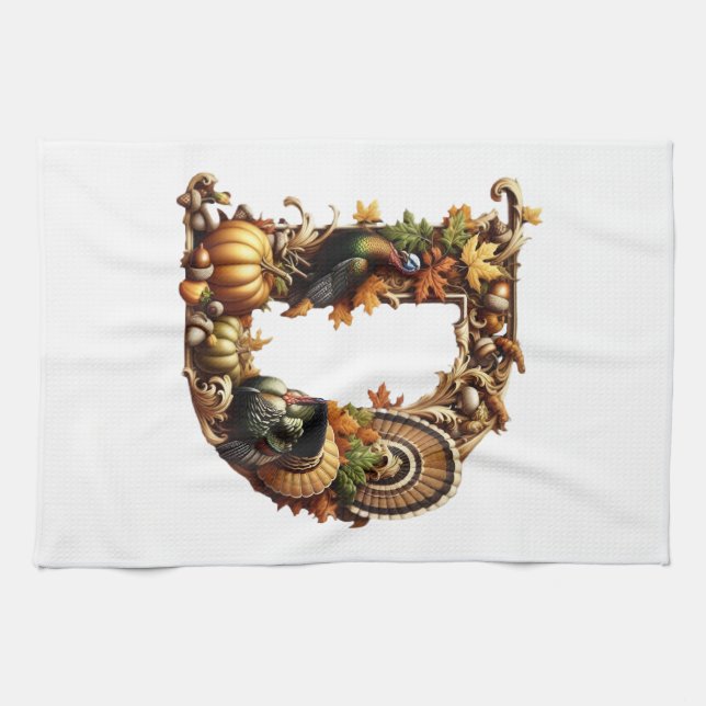 Letter D Thanksgiving style gift  Tea Towel (Horizontal)