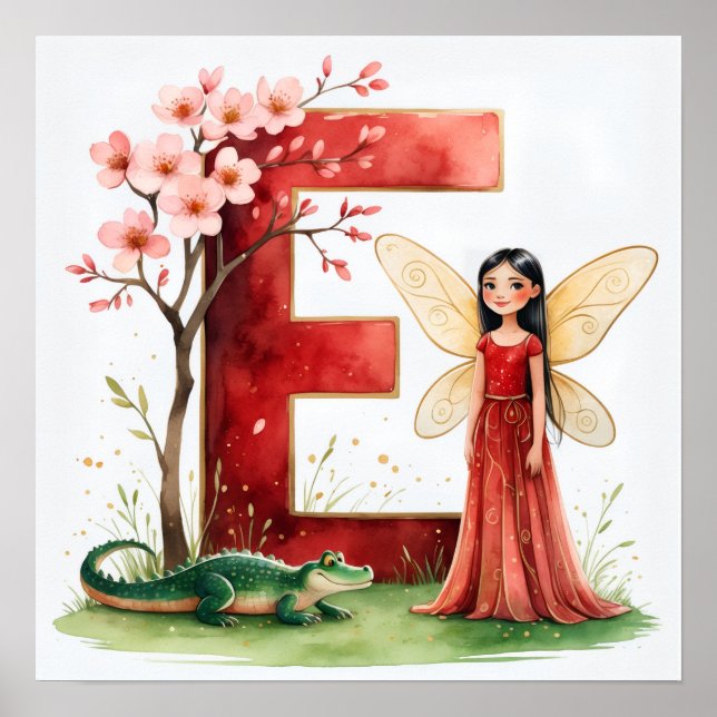 Letter E Alligator Fairy Poster Wildlife Alphabet (Front)