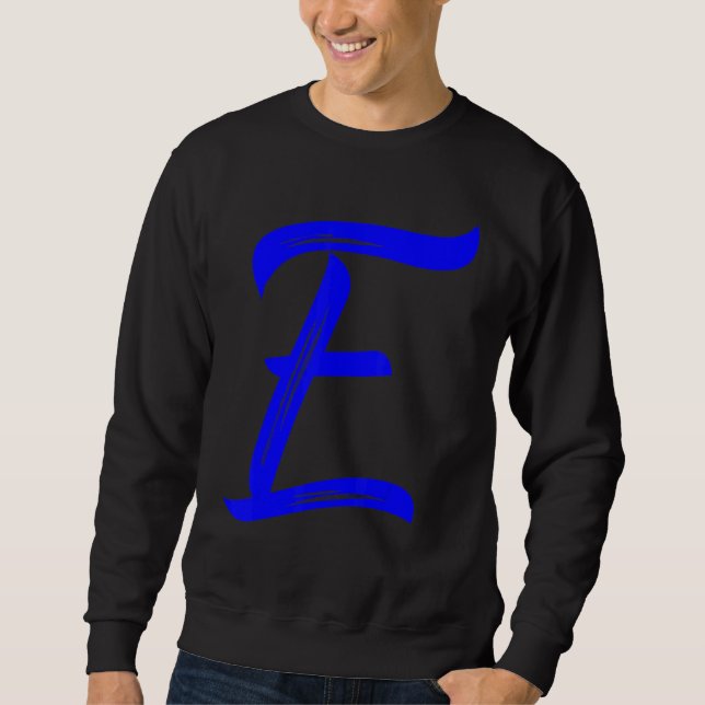 Letter E Alphabet Large Blue Graphic Initial Sweatshirt (Front)