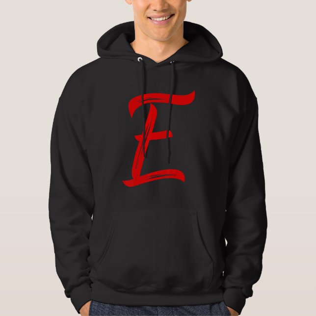 Letter E Alphabet Large Red Graphic Initial Hoodie (Front)