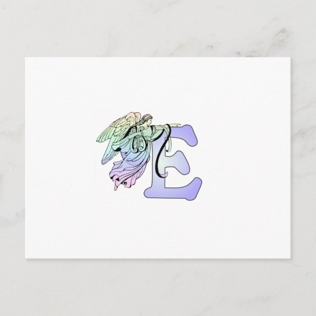 Letter E angel monogram alphabet initial blue and Postcard (Front)