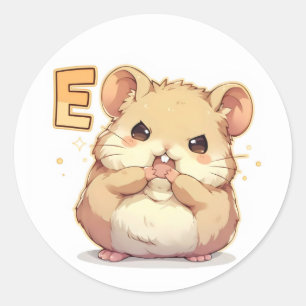 Letter E Anime Cute Animal Classic Round Sticker