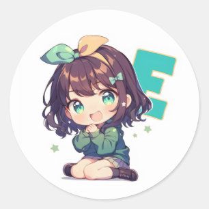 Letter E Anime Girl Cute Classic Round Sticker