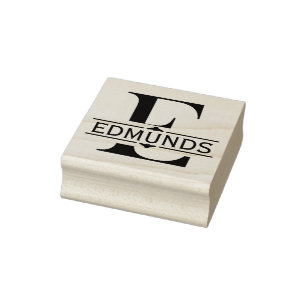 Letter E Black Letterpress Split Monogram Rubber Stamp