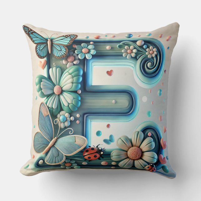 🦋 Letter E Butterfly Floral Monogram Decor 🌸 Cushion (Front)
