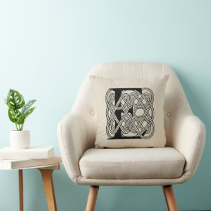 Letter E Celtic Knot Vintage Monogram Cushion