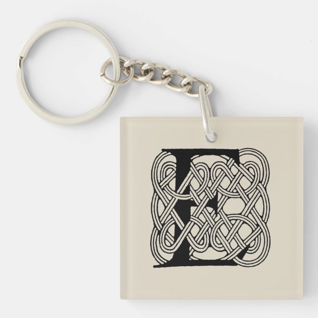 Letter E Celtic Knot Vintage Monogram Key Ring (Front)