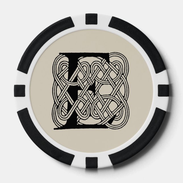 Letter E Celtic Knot Vintage Monogram Poker Chips (Front)