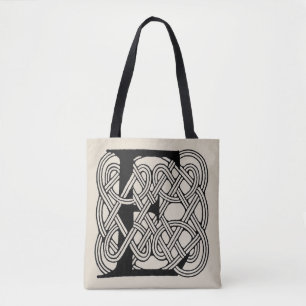 Letter E Celtic Knot Vintage Monogram Tote Bag
