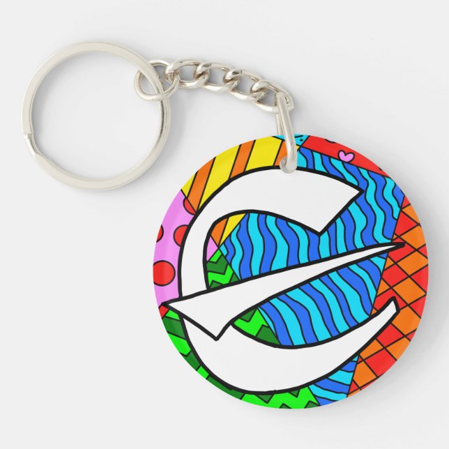 Letter E Colorful Doodles Key Ring (Front)