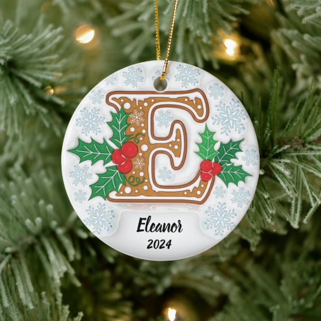 Letter E Custom Christmas Ceramic Ornament (Tree)