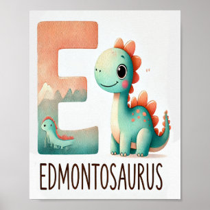 Letter E, Dinosaur Alphabet Watercolor Poster