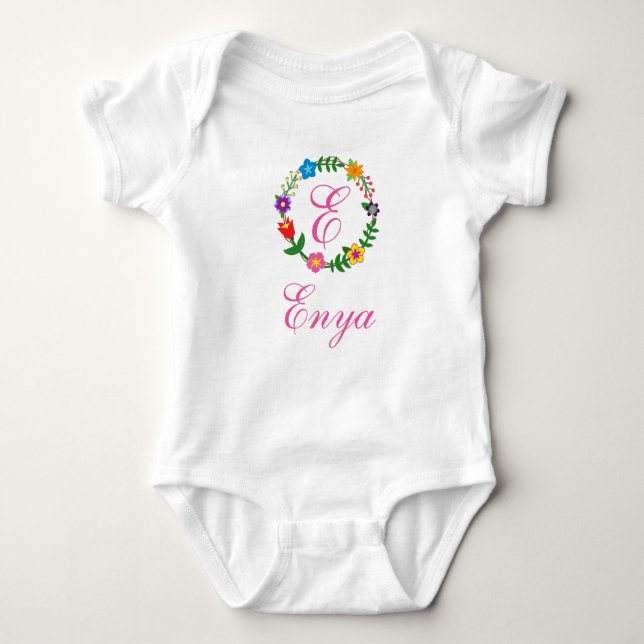 Letter E, Enya, Flowers Customisable Bodysuit (Front)