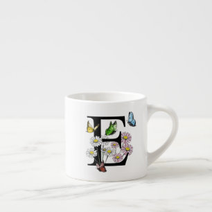 Letter E Floral Butterfly Monogram Initial     Espresso Cup