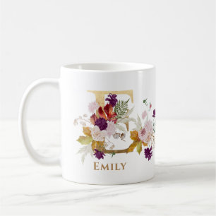 Letter E - Gold Floral Name sister coworker friend Coffee Mug