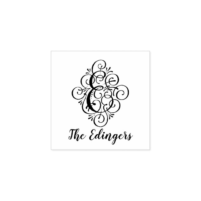 Letter E Initial Elegant Flourish Monogram Name Rubber Stamp (Imprint)