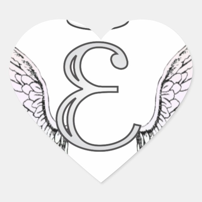 Letter E Initial Monogram with Angel Wings & Halo Heart Sticker (Front)
