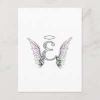 Letter E Initial Monogram with Angel Wings & Halo