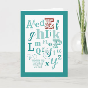 Letter E Initial Name Alphabet Birthday Teal & Red Card