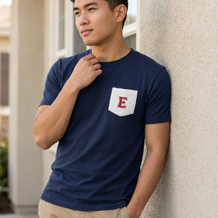 Letter E - Initial Name Alphabet Pocket Side Left T-Shirt