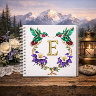 Letter E Jeweled Hummingbird Personalized Wedding Notebook