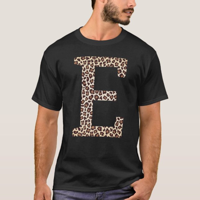 letter E leopard skin print pattern initial name m T-Shirt (Front)