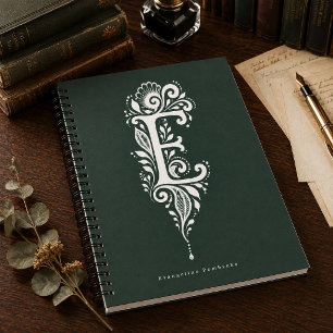 Letter E Linocut Botanical Monogram Notebook