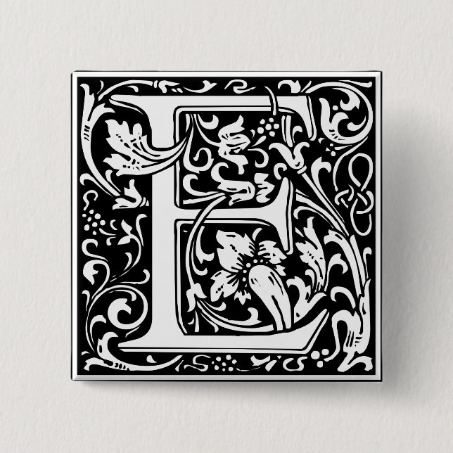 Letter E Mediaeval Monogram Art Nouveau 15 Cm Square Badge (Front)