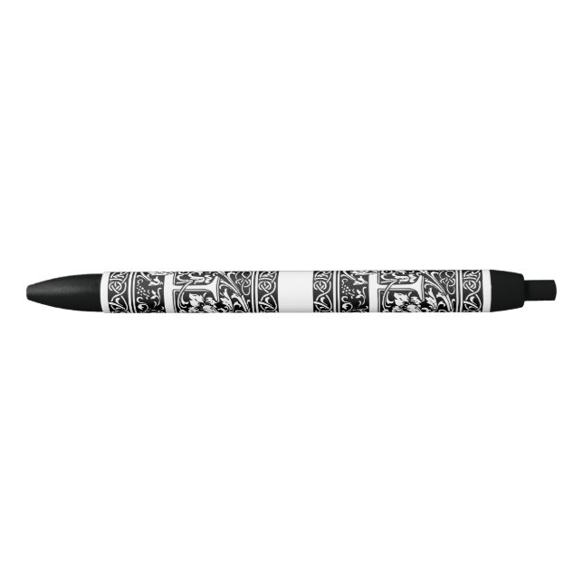 Letter E Mediaeval Monogram Art Nouveau Black Ink Pen (Front)