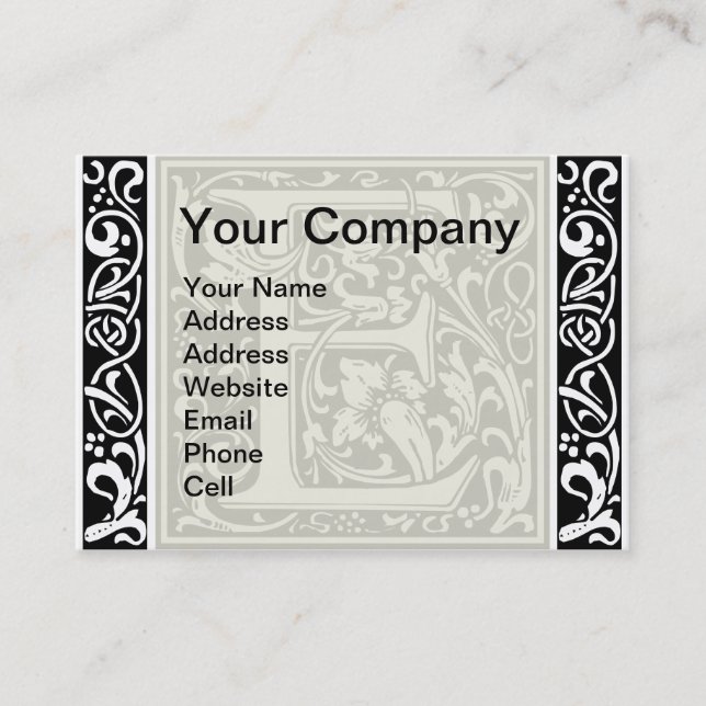 Letter E Mediaeval Monogram Art Nouveau Business Card (Front)