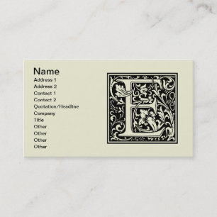 Letter E Mediaeval Monogram Art Nouveau Business Card