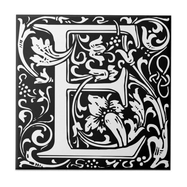 Letter E Mediaeval Monogram Art Nouveau Ceramic Tile (Front)
