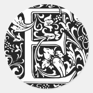 Letter E Mediaeval Monogram Art Nouveau Classic Round Sticker