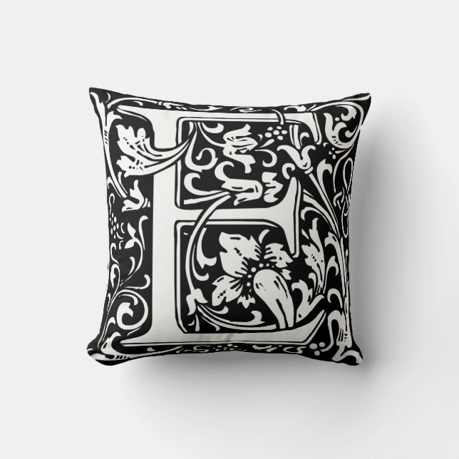 Letter E Mediaeval Monogram Art Nouveau Cushion (Front)