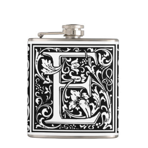 Letter E Mediaeval Monogram Art Nouveau Hip Flask
