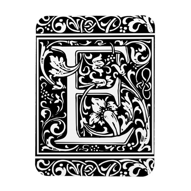 Letter E Mediaeval Monogram Art Nouveau Magnet (Vertical)