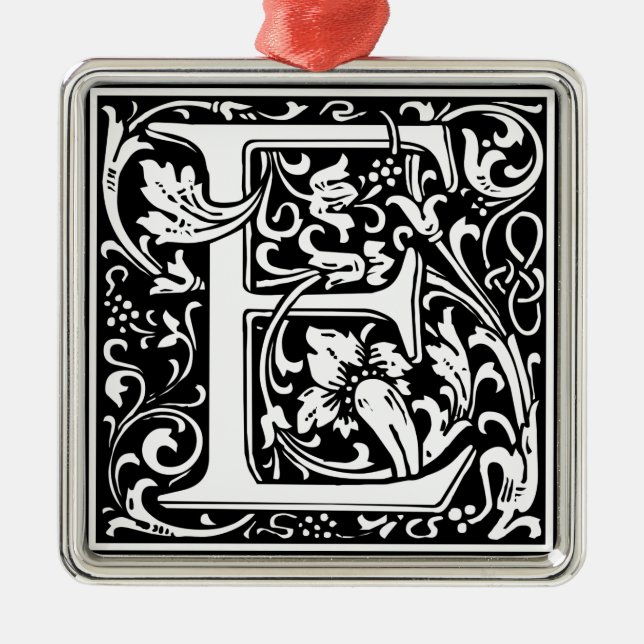 Letter E Mediaeval Monogram Art Nouveau Metal Ornament (Front)