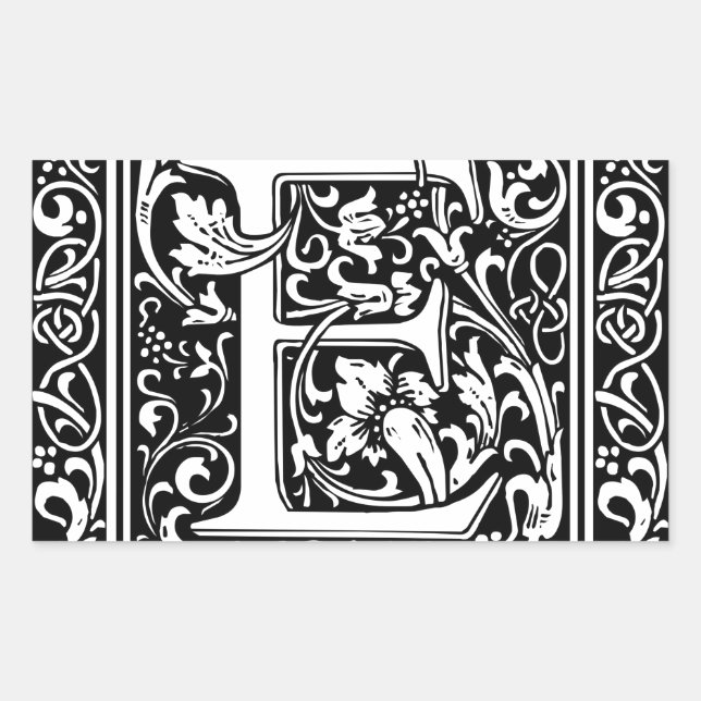 Letter E Mediaeval Monogram Art Nouveau Rectangular Sticker (Front)