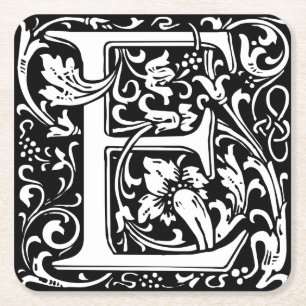 Letter E Mediaeval Monogram Art Nouveau Square Paper Coaster