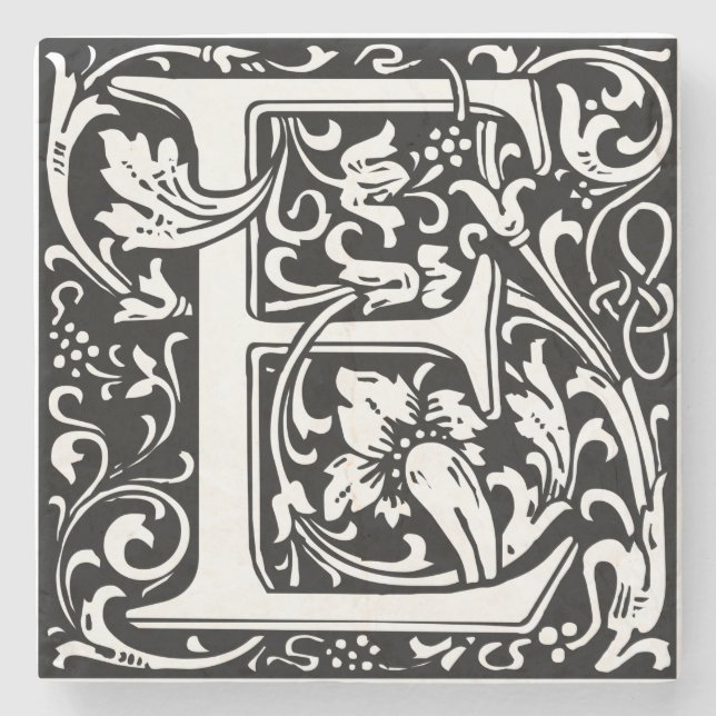Letter E Mediaeval Monogram Art Nouveau Stone Coaster (Front)