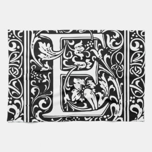 Letter E Mediaeval Monogram Art Nouveau Tea Towel