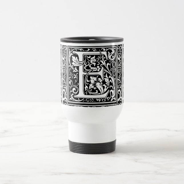 Letter E Mediaeval Monogram Art Nouveau Travel Mug (Center)
