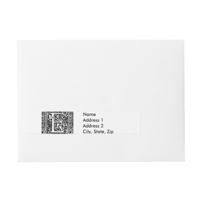 Letter E Mediaeval Monogram Art Nouveau Wraparound Address Label (Front)