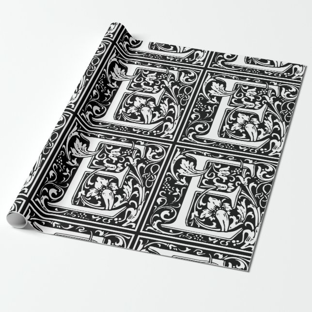 Letter E Mediaeval Monogram Art Nouveau Wrapping Paper (Unrolled)